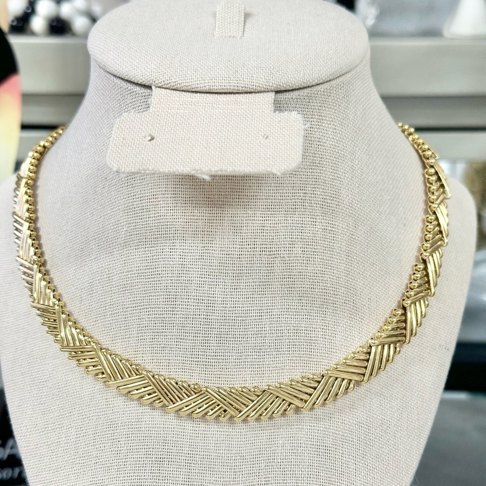 Vintage Signed Gold Plated Monet Choker Collar Woven braided Necklace